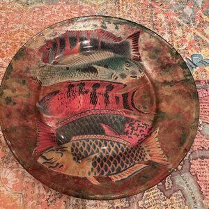Handmade Reverse Decoupage Glass Plate – Vintage Fish Art  8" One-of-a-Kind